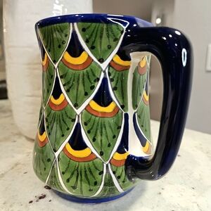 Colorful Talavera Mug Mexican Pottery Hand-Painted Artisan Peacock Design